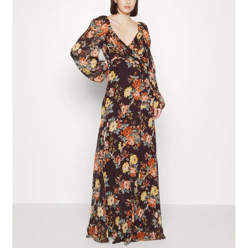 Veronica Beard Maxi Silk Floral Long-Sleeve Avani Dress
